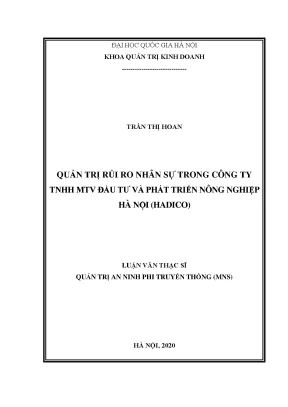 Luận văn thạc sĩ quản trị rủi ro nhân sự trong công ty tnhh mtv đầu tư và phát triển nông nghiệp hà nội hadico