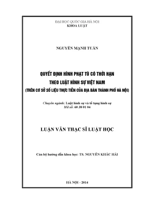 Luận văn thạc sĩ quyết định hình phạt tù có thời hạn theo luật hình sự việt nam trên cơ sở số liệu thực tiễn của địa bàn thành phố hà nội 001