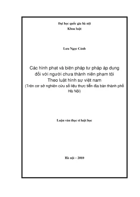 Luận văn thạc sĩ các hình phạt và biện pháp tư pháp áp dụng đối với người chưa thành niên phạm tội theo luật hình sự việt nam trên cơ sở nghiên cứu số liệu thực tiễn địa bàn thành phố hà nội