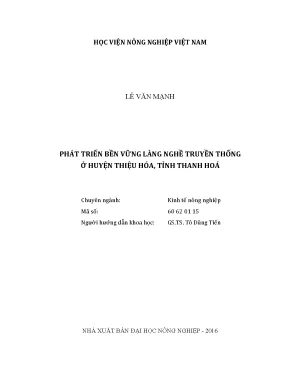 Luận văn thạc sĩ phát triển bền vững làng nghề truyền thống ở huyện thiệu hóa tỉnh thanh hóa