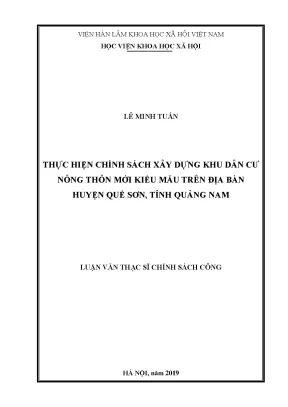 Luận văn thạc sĩ thực hiện chính sách xây dựng khu dân cư nông thôn mới kiểu mẫu trên địa bàn huyện quế sơn tỉnh quảng nam