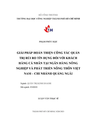 Giải pháp hoàn thiện công tác quản trị rủi ro tín dụng đối với khách hàng cá nhân tại ngân hàng nông nghiệp và phát triển nông thôn việt nam chi nhánh quảng ngãi