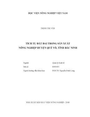 Luận văn thạc sĩ tích tụ đất đai trong sản xuất nông nghiệp huyện quế võ tỉnh bắc ninh