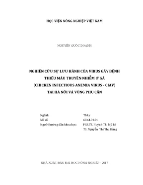 Luận văn thạc sĩ nghiên cứu sự lưu hành của virus gây bệnh thiếu máu truyền nhiễm ở gà chicken infectious anemia virus ciav tại hà nội và vùng phụ cận
