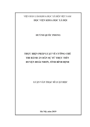 Luận văn thạc sĩ thực hiện pháp luật về cưỡng chế thi hành án dân sự từ thực tiễn huyện hoài nhơn tỉnh bình định