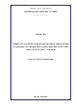 Luận văn thạc sĩ nghiên cứu xây dựng cơ sở dữ liệu hệ thống thông tin địa lý gis phục vụ cho bảo tồn và phát triển bền vững vườn quốc gia xuân thủy nam định