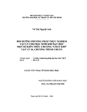 Luận văn thạc sĩ bồ dưỡng phương pháp thực nghiệm vật lý cho học sinh khi dạy học một số kiến thức chương chất khí vật lý 10 chương trình chuẩn