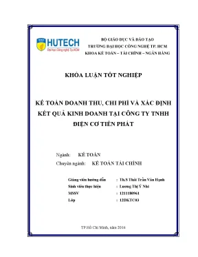 Luận văn thạc sĩ kế toán doanh thu chi phí và xác định kết quả kinh doanh tại công ty tnhh điện cơ tiến phát