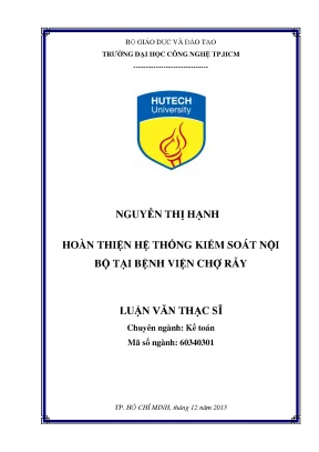 Luận văn thạc sĩ hoàn thiện hệ thống kiểm soát nội bộ tại bệnh viện chợ rẫy