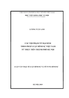 Luận văn thạc sĩ các tội phạm về mại dâm theo pháp luật hình sự việt nam từ thực tiễn thành phố hà nội