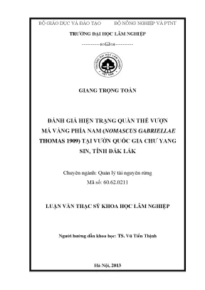 Luận văn thạc sĩ đánh giá hiện trạng quần thể vượn má vàng phía nam nomascus gabriellae thomas 1909 tại vườn quốc gia chư yang sin tỉnh đắk lắk