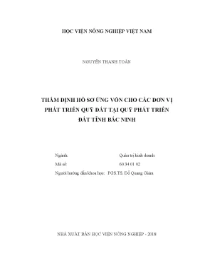 Luận văn thạc sĩ thẩm định hồ sơ ứng vốn cho các đơn vị phát triển quỹ đất tại quỹ phát triển đất tỉnh bắc ninh