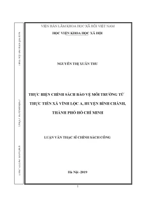 Luận văn thạc sĩ thực hiện chính sách bảo vệ môi trường từ thực tiễn xã vĩnh lộc a huyện bình chánh thành phố hồ chí minh