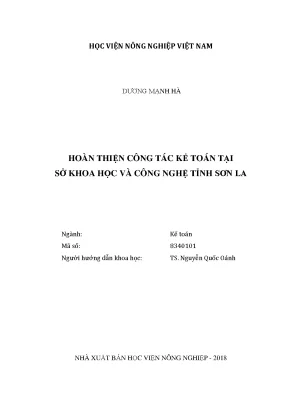 Luận văn thạc sĩ hoàn thiện công tác kế toán tại sở khoa học và công nghệ tỉnh sơn la