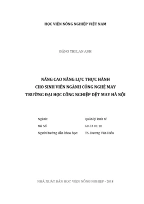 Luận văn thạc sĩ nâng cao năng lực thực hành cho sinh viên ngành công nghệ may trường đại học công nghiệp dệt may hà nội