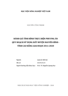 Luận văn thạc sĩ đánh giá tình hình thực hiện phương án quy hoạch sử dụng đất huyện nguyên bình tỉnh cao bằng giai đoạn 2011 2020