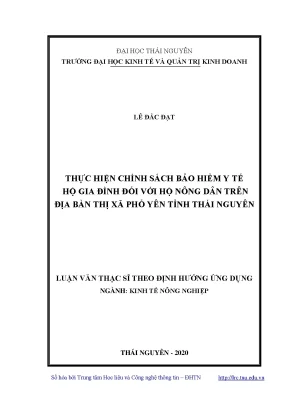 Luận văn thạc sĩ thực hiện chính sách bảo hiểm y tế hộ gia đình đối với hộ nông dân trên địa bàn thị xã phổ yên tỉnh thái nguyên