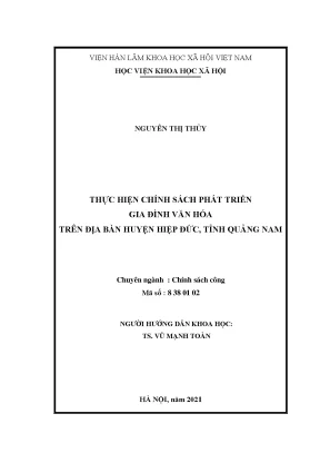Luận văn thạc sĩ thực hiện chính sách phát triển gia đình văn hóa trên địa bàn huyện hiệp đức tỉnh quảng nam