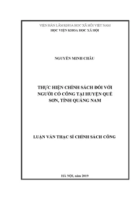 Luận văn thạc sĩ thực hiện chính sách đối với người có công tại huyện quế sơn tỉnh quảng nam