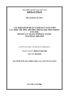 Luận văn thạc sĩ các biện pháp quản lí đội ngũ giáo viên của hiệu trưởng trường trung học phổ thông tân sơn huyện lục ngạn tỉnh bắc giang giai đoạn 2006 2010