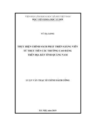 Luận văn thạc sĩ thực hiện chính sách phát triển giảng viên từ thực tiễn các trường cao đẳng trên địa bàn tỉnh quảng nam