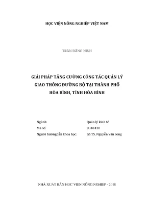 Luận văn thạc sĩ giải pháp tăng cường công tác quản lý giao thông đường bộ tại thành phố hòa bình tỉnh hòa bình