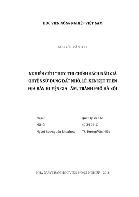 Luận văn thạc sĩ nghiên cứu thực thi chính sách đấu giá quyền sử dụng đất nhỏ lẻ xen kẹt trên địa bàn huyện gia lâm thành phố hà nội