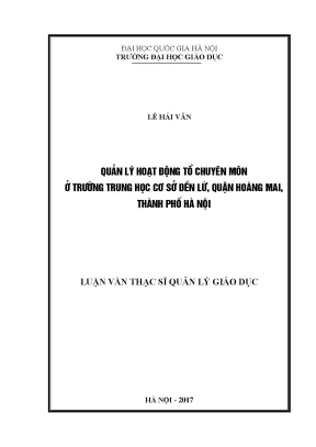 Luận văn thạc sĩ quản lý hoạt động tổ chuyên môn ở trường thcs đền lừ quận hoàng mai thành phố hà nội
