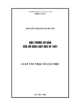 Luận văn thạc sĩ đặc trưng cơ bản của bộ dân luật bắc kì 1931