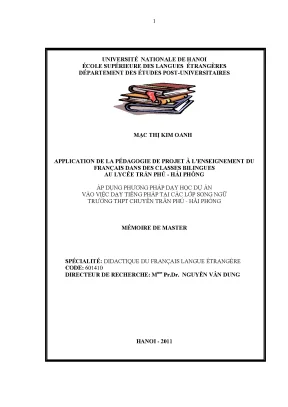 Luận văn thạc sĩ application de la pédagogie de projet à lenseignement du français dans les classes bilingues au lycée tran phu haiphong