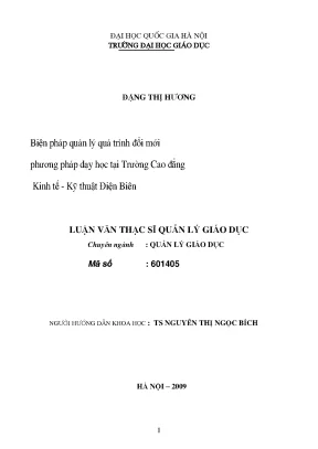 Luận văn thạc sĩ biện pháp quản lý quá trình đổi mới phương pháp dạy học tại trường cao đẳng kinh tế kỹ thuật điện biên