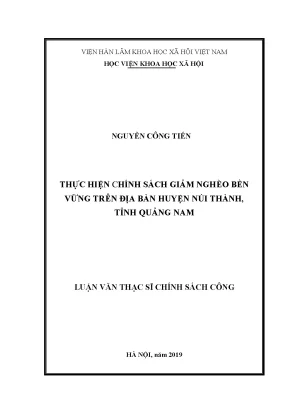 Luận văn thạc sĩ thực hiện chính sách giảm nghèo bền vững trên địa bàn huyện núi thành tỉnh quảng nam