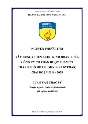 Luận văn thạc sĩ xây dựng chiến lược kinh doanh của công ty cổ phần dược phẩm 2 9 thành phố hồ chí minh nadyphar giai đoạn 2016 2025