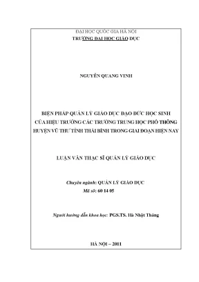 Luận văn thạc sĩ biện pháp quản lý giáo dục đạo đức học sinh của hiệu trưởng các trường trung học phổ thông huyện vũ thư tỉnh thái bình trong giai đoạn hiện nay