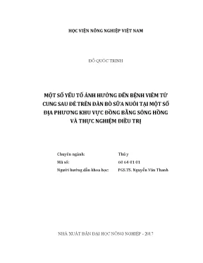 Luận văn thạc sĩ một số yếu tố ảnh hưởng đến bệnh viêm tử cung sau đẻ trên đàn bò sữa nuôi tại một số địa phương khu vực đồng bằng sông hồng và thực nghiệm điều trị