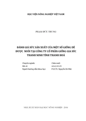 Luận văn thạc sĩ đánh giá sức sản xuất của một số giống dê được nuôi tại công ty cổ phần giống gia súc thanh ninh tỉnh thanh hóa