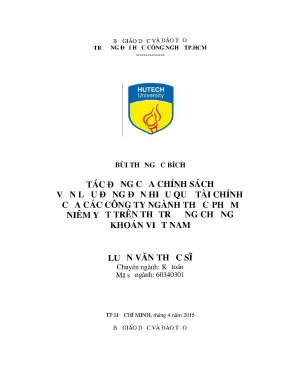 Luận văn thạc sĩ tác động của chính sách vốn lưu động đến hiệu quả tài chính của các công ty ngành thực phẩm niêm yết trên thị trường chứng khoán việt nam