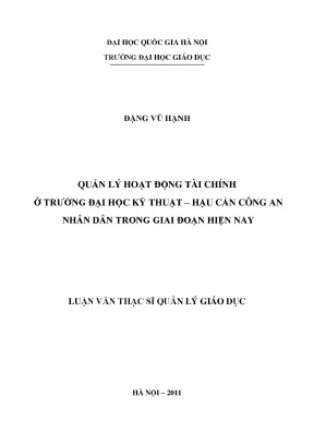 Luận văn thạc sĩ quản lý hoạt động tài chính ở trường đại học kỹ thuật hậu cần công an nhân dân trong giai đoạn hiện nay