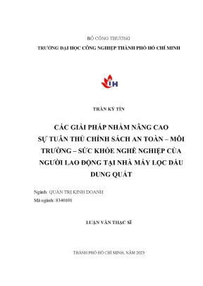 Các giải pháp nhằm nâng cao sự tuân thủ chính sách an toàn môi trường sức khỏe nghề nghiệp của người lao động tại nhà máy lọc dầu dung quất