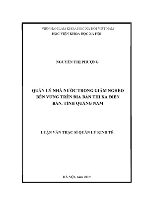 Luận văn thạc sĩ quản lý nhà nước trong giảm nghèo bền vững trên địa bàn thị xã điện bàn tỉnh quảng nam