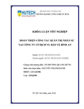 Luận văn thạc sĩ hoàn thiện công tác quản trị nhân sự của công ty cp dịch vụ bảo vệ bình an