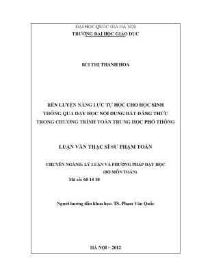 Luận văn thạc sĩ rèn luyện năng lực tự học cho học sinh thông qua dạy học nội dung bất đẳng thức trong chương trình toán trung học phổ thông