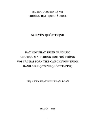 Luận văn thạc sĩ dạy học phát triển năng lực cho học sinh trung học phổ thông với các bài toán tiếp cận chương trình đánh giá học sinh quốc tế pisa