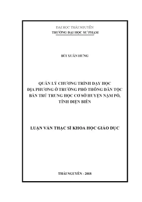 Luận văn thạc sĩ quản lý chương trình dạy học địa phương ở trường phổ thông dân tộc bán trú trung học cơ sở huyện nậm pồ tỉnh điện biên