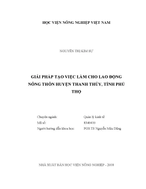 Luận văn thạc sĩ giải pháp tạo việc làm cho lao động nông thôn huyện thanh thủy tỉnh phú thọ