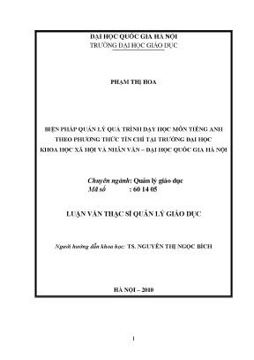 Luận văn thạc sĩ biện pháp quản lý quá trình dạy học môn tiếng anh theo phương thức tín chỉ tại trường đại học khoa học xã hội và nhân văn đại học quốc gia hà nội