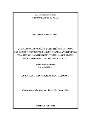 Luận văn thạc sĩ quản lý ứng dụng công nghệ thông tin trong dạy học ở trường cao đẳng sư phạm luangprabang thành phố luang tỉnh luangprabang nước cộng hòa dân chủ nhân dân lào