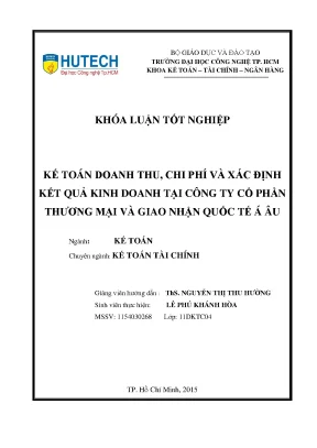 Luận văn thạc sĩ kế toán doanh thu chi phí và xác định kết quả kinh doanh tại công ty cổ phần thương mại và giao nhận quốc tế á âu