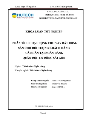 Luận văn thạc sĩ phân tích hoạt động cho vay bất động sản cho đối tượng khách hàng cá nhân tại ngân hàng quân đội cn đông sài gòn