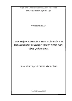 Luận văn thạc sĩ thực hiện chính sách tinh giản biên chế trong ngành giáo dục huyện nông sơn tỉnh quảng nam